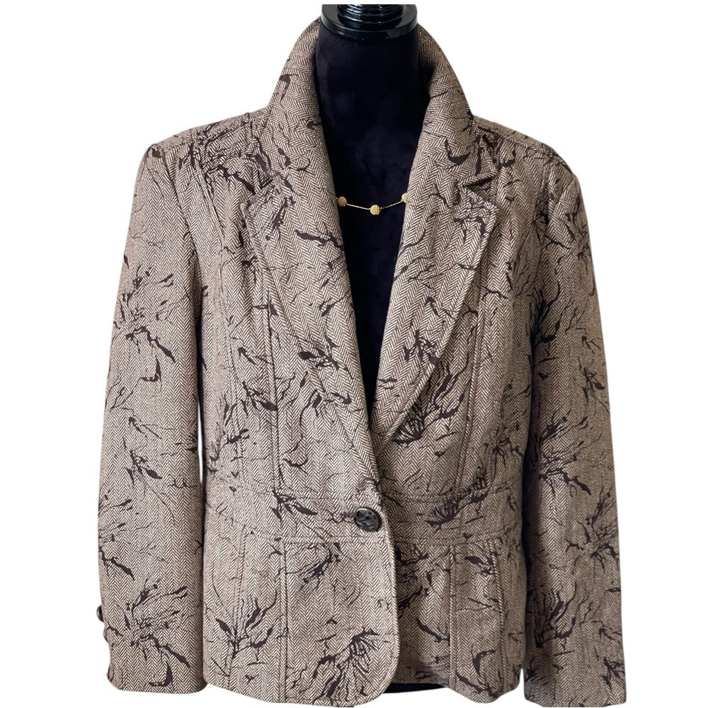 COLDWATER CREEK FLORAL ONE BUTTON WOOL BLEND BLAZER SZ 14P